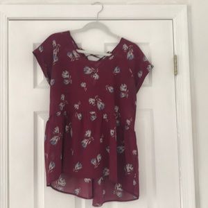 Purple floral fashion top, peplum fit